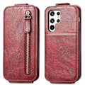 Pikkukuva 1 / 2: Vertical Flip Phone Suojakotelo With Zipper For Samsung Galaxy S22 Ultra - Punainen Red