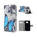 Miniatyrbillede 1 af 2: Moberg Samsung Galaxy S6 Edge Læder Kortholder Etui - Blå Sommerfugl Blue