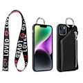 Miniatyrbillede 1 af 6: Zipper læderetui med pung til iPhone 14 - Sort Black
