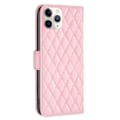 Miniatyrbillede 2 af 2: BINFEN COLOR iPhone 11 Pro 5.8 inch Wallet Cover, BF Style-14 Imprinted Rhombus Pattern Stand stødsikkert Matte Vegansk Læder Case - Lyserød Pink