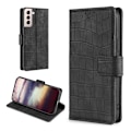 Pikkukuva 1 / 2: Krokotiilin Nahkainen Läppäkotelo For Samsung Galaxy S21 - Musta Black