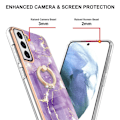 Miniatyrbillede 2 af 2: Marble Mønstret Cover med Ring Holder til Samsung Galaxy S21 FE - Grøn og Gul Marmor Haze Purple