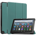 Miniatyrbillede 1 af 2: Tri-fold læder stativ taske til Amazon Fire 8 HD (2022) - Sortliggrøn Green