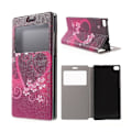 Miniatyrbillede 1 af 2: Moberg View Huawei Ascend P8 Læder Flip Etui - Hjerte Og Blomster Multicolor
