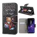 Miniatyrbillede 1 af 2: Samsung Galaxy S9 Plus mønstret grynet PU læder flip etui - vred bjørn og advarsler Multicolor
