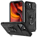 Miniatyrbillede 1 af 2: iPhone 13 6,1 tommer Indbygget Kickstand Sliding Camera Cover Anti-scratch Drop Resistant Bumpresistent and Flexible Mobile Phone Case Shell with Card Black