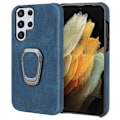 Pikkukuva 1 / 2: Iskunkestävä nahkainen suojakuori soikealla jalustalla Samsung Galaxy S22 Ultra - Sininen Blue