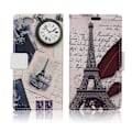 Miniatyrbillede 1 af 2: HTC A9s holdbart læder-etui m. kortholder - Eiffeltårn og fjerpen Multicolor