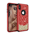Pikkukuva 1 / 2: iPhone Xs Max hybriidi muovinen takasuoja kuori kimallehiekka pinnalla - Punainen/ Kulta Multicolor