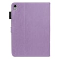 Miniatyrbillede 2 af 2: iPad 10.9 (2022) / iPad 10th Gen Påtrykt blomme-blomstermønster Visning Stand Shell Wallet Design Vegansk læder Stødabsorberende tablet etui med penne Purple