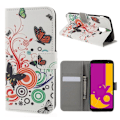 Miniatyrbillede 1 af 2: Samsung Galaxy J6 mobiletui i kunstlæder med printet mønster samt stativ - Sommerfugle og cirkler Multicolor
