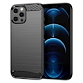 Miniatyrbillede 1 af 2: 1,8 mm fingeraftryksbestandigt bagcover af kulfiber med børstet struktur Fleksibelt cover iPhone 12 Pro Max 6,7 tommer - Sort Black