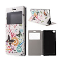 Miniatyrbillede 1 af 2: Moberg View Huawei Ascend P8 Læder Flip Etui - Sommerfugl Og Cirkler Multicolor