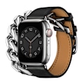 Miniatyrbild 5 av 6: Apple Watch Series 8 (45mm) / Watch Ultra klockarmband i äkta läder med kedjedekor Svart