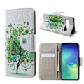 Miniatyrbillede 1 af 2: Samsung Galaxy S10 kryds tekstur læder flip etui - Grønt Træ Multicolor