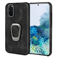 Miniatyrbillede 1 af 2: Stødsikkert lædercover med oval kickstand til Samsung Galaxy S20 - Sort Black