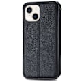 Miniatyrbillede 2 af 2: iPhone 14 læderetui med stilfuldt rombe aftryk - Sort Black