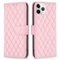 Miniatyrbillede 1 af 2: BINFEN COLOR iPhone 11 Pro 5.8 inch Wallet Cover, BF Style-14 Imprinted Rhombus Pattern Stand stødsikkert Matte Vegansk Læder Case - Lyserød Pink