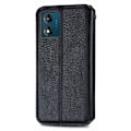 Miniatyrbillede 2 af 2: Læder Etui med A Stilfuldt Rhombus Tryk til Motorola Moto E13 - Sort Black