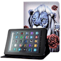 Miniatyrbild 1 av 2: Amazon Fire 7 (2022) läderfodral med coolt mönster - Ros / Lejon Silvergrå