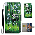 Miniatyrbillede 1 af 2: Multimønster magnetisk håndledsrem læder mobiltaske med stativ Apple iPhone 13 Pro 6,1 tommer - Panda Green