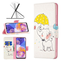Pikkukuva 2 / 2: Wonderland Samsung Galaxy A73 flip kuoret - Sateenvarjo Ja Norsu Multicolor