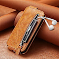 Pikkukuva 3 / 6: Vertical Flip Phone Suojakotelo With Zipper For Samsung Galaxy A04 - Ruskea Brown