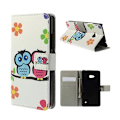 Miniatyrbillede 1 af 2: Moberg Microsoft Lumia 640 Læder Etui med Kortholder - Two Ugler On A Branch Multicolor