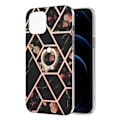 Pikkukuva 1 / 2: Marble Patterned Suojakuori With Ring Holder For iPhone 13 - Black Flowers Black