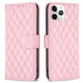 Miniatyrbillede 1 af 2: BINFEN COLOR iPhone 11 Pro Max 6.5 inch BF Style-14 Imprinted Rhombus Pattern Vegansk Læder Wallet Case Adjustable Stand Matte Protective Phone Shell Pink