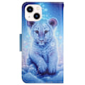 Miniatyrbillede 2 af 2: iPhone 14 6,1 tommer kryds tekstur mønster udskrivning telefon cover stativ tegnebog vegansk læder magnetisk lås etui - Leopard Blue