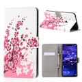 Miniatyrbillede 1 af 2: Huawei Mate 20 Lite mobiletui i kunstlæder med smukt printet mønster - Lyserød blomstertræ Pink