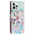 Miniatyrbillede 2 af 6: Vegansk lædermønstertryk til iPhone 14 Pro Max, Cross Texture Stand Wallet Folio Flip Phone Cover med håndrem - To Heste Multicolor