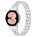 Miniatyrbild 1 av 2: Klockarmband i rostfritt stål med två rader strassstenar för Samsung Galaxy Watch 4 - Silver Silvergrå