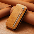 Miniatyrbillede 3 af 6: Vertical Flip Phone Etui med Zipper til Samsung Galaxy A14 - Brun Brown