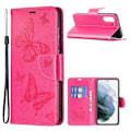 Miniatyrbild 1 av 2: Butterfly läder Samsung Galaxy S21 FE fodral - Rosa Rosa