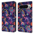 Google Pixel 9 Pro XL plånboksfodral mönstrat tryck stativ läder flip telefonskal - Etnisk Vinranka Lila