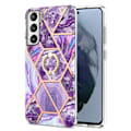 Pikkukuva 1 / 2: Marble Patterned Suojakuori With Ring Holder For Samsung Galaxy S21 FE - Tumma Violetti Purple