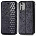 Miniatyrbillede 1 af 2: Læder Etui med A Stilfuldt Rhombus Tryk til Motorola Moto E32s / E32 / G22 - Sort Black