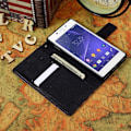 Miniatyrbillede 2 af 2: Moberg læder-etui til Sony Xperia M2 Aqua med opkaldsfunktion og stander - Gammelt Stars and stripes flag Multicolor
