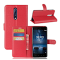 Miniatyrbillede 1 af 2: Nokia 8 Litchi skind læder etui - Rød Red
