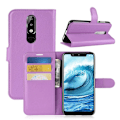 Miniatyrbillede 1 af 2: Nokia 5.1 Plus mobiletui i kunstlæder med Litchi overfalde og stativ - Lilla Purple