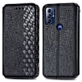 Miniatyrbillede 1 af 2: Læder Etui med A Stilfuldt Rhombus Tryk til Motorola Moto G Play (2023) - Sort Black