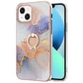 Pikkukuva 1 / 2: Marble Patterned Suojakuori With Ring Holder For iPhone 14 Plus - Milky Way Marble White Multicolor