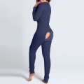 Miniatyrbild 1 av 6: Lingerie Jumpsuit med Bakficka för Kvinnor Onesie Pyjamas Bakåtknappad Bodycon Nattkläder Vuxna Onesies Combinaison Pyjama Femme Navy blue M