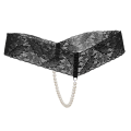 Miniatyrbild 2 av 3: Sexiga Kvinnors Crotchless Trosor Transparent Spets Tanga Underkläder Pärlor Strängar Svart