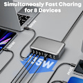 Miniatyrbild 5 av 8: 8-Port USB C Laddningsstation 235W PD65W Snabb Bordsladdare för MacBook 100-240V Multi-Port USB-laddare