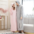 Miniatyrbild 2 av 5: Dam Hooded Badrocka Klänning Morgonrock Varm Mjuk Dam Fleece Zip Up Långa Robar Grey-women L