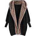 Miniatyrbild 1 av 2: Dam Cardigan i Plysch med Färgblock, Mode, Dubbelsidig Sammet, Höst/Vinter, Huva, Lös Topp, Casual BLACK1 M