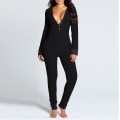 Miniatyrbild 3 av 6: Lingerie Jumpsuit med Bakficka för Kvinnor Onesie Pyjamas Bakåtknappad Bodycon Nattkläder Vuxna Onesies Combinaison Pyjama Femme Black S